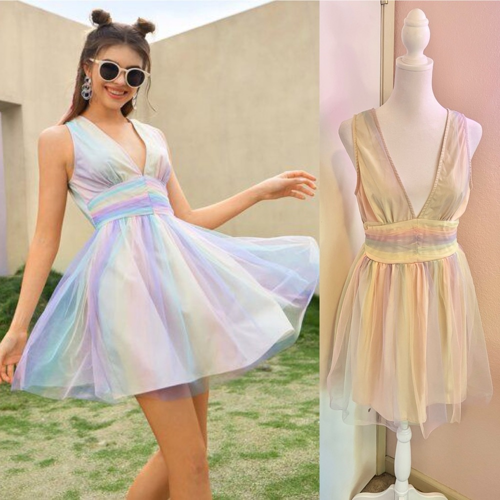 Pastel Rainbow Fit and Flare Tulle Dress - cute for a costume, unicorn